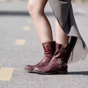 Bed Stu Moto Boots 9 Ashwell Dark Scarlett Brown Rustic Leather Boots